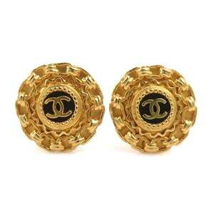 CHANEL Coco Mark Metal Earrings in Gold and Black for Women, Free Shipping, e...